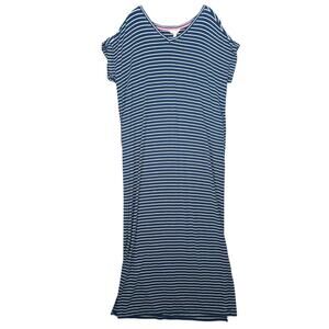 Matilda Jane Set Sail Blue & White Stripe Jersey V-Neck Maxi Dress, Sz L Pockets